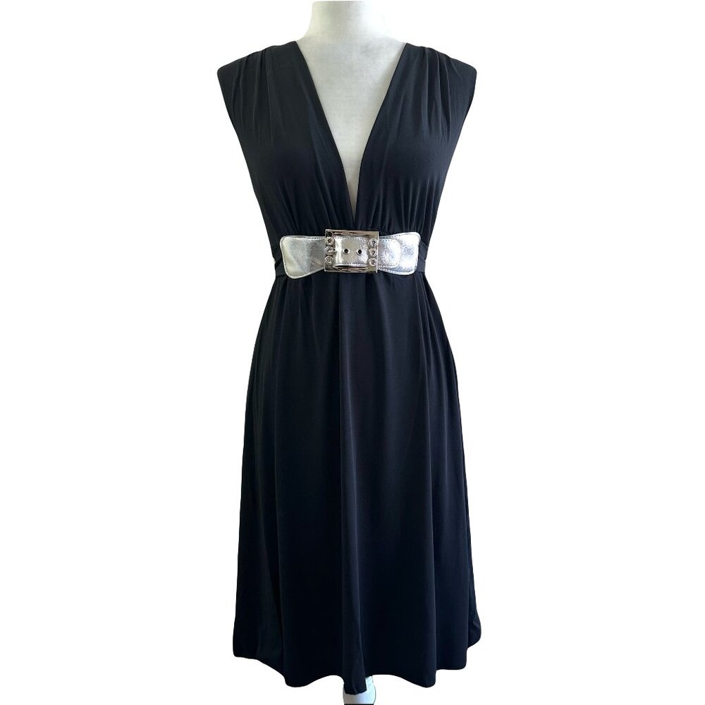 Miss Bison Vintage Y2K 2000s Black Belted V-Neckline Dress